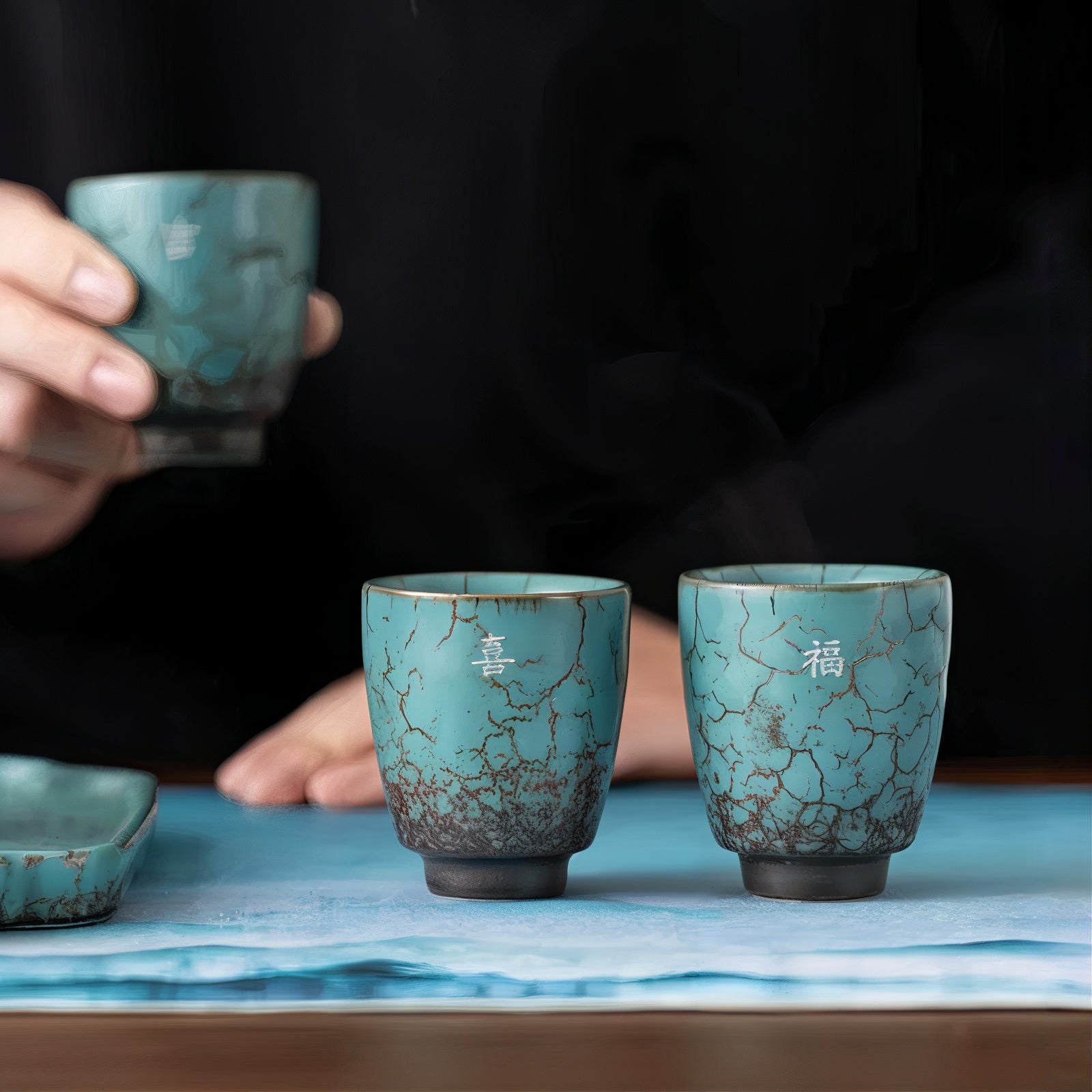 Rustic Blue 3 Piece Handmade Espresso Coffee Cup Gift Set