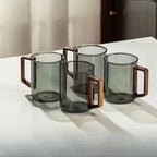 Smokey Gray Glass Coffee Cup With Wooden Handle