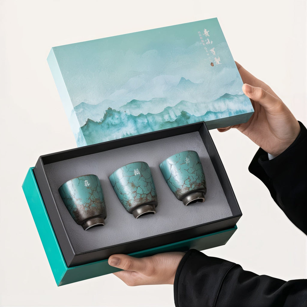 Rustic Blue 3 Piece Handmade Espresso Coffee Cup Gift Set