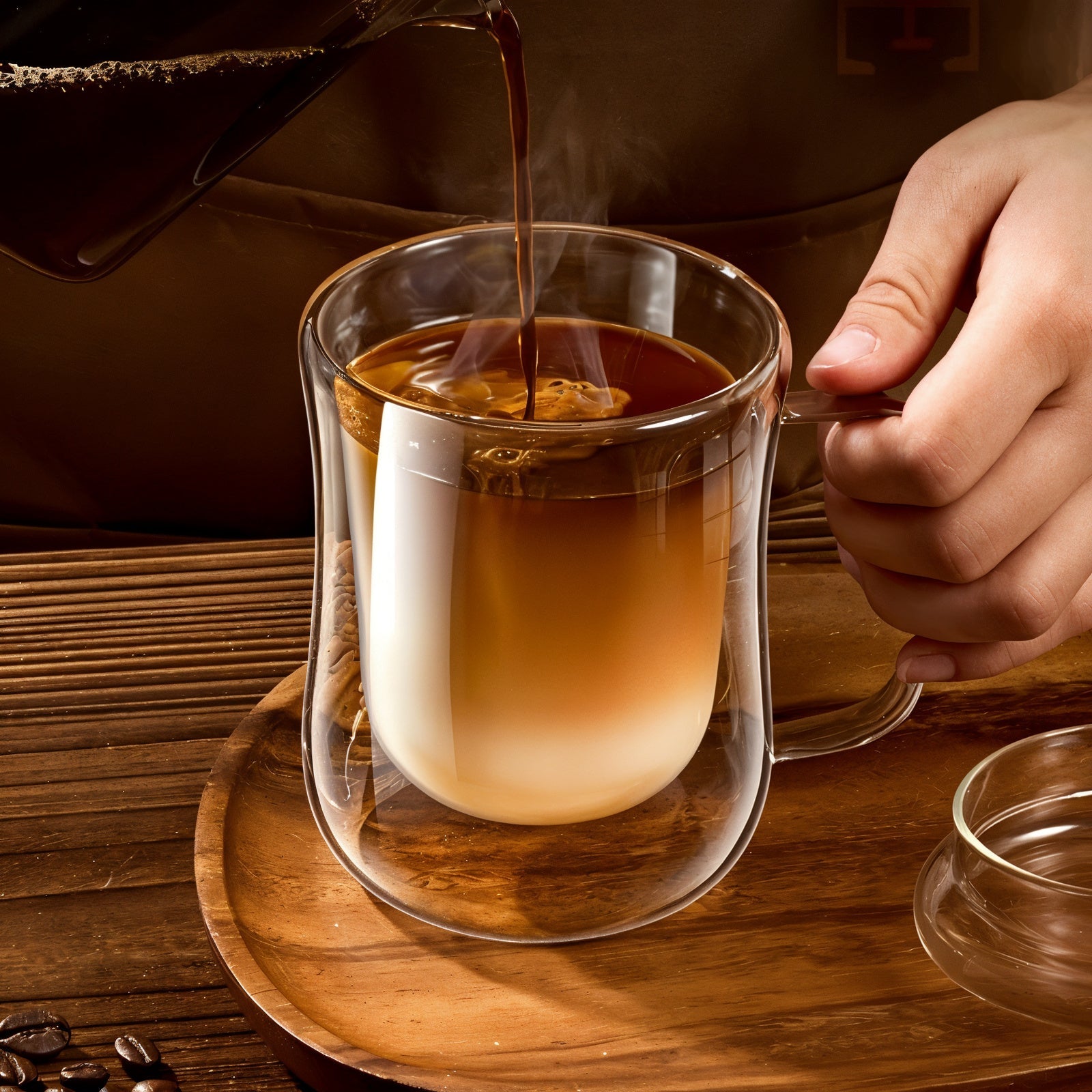 Curved Double Walled Glass Coffee Cups