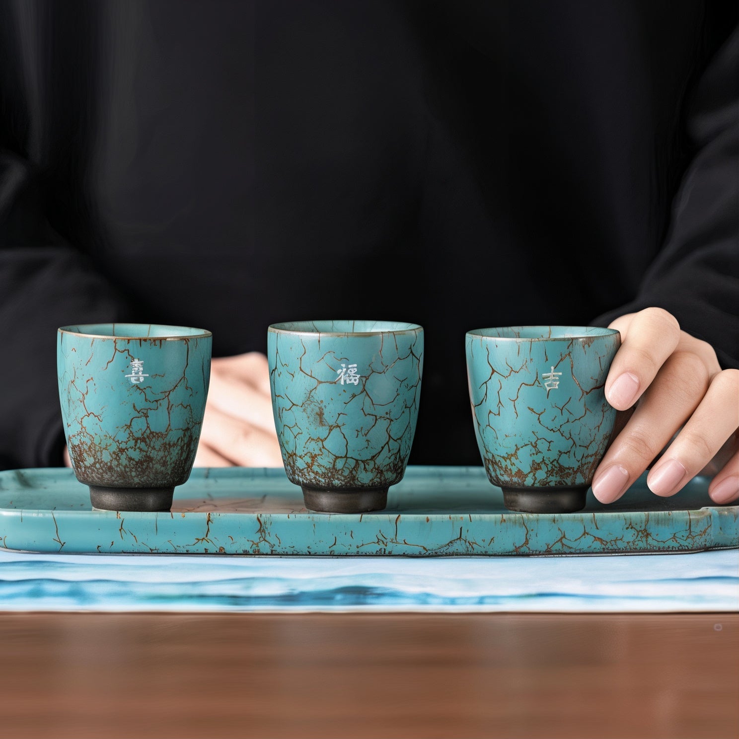 Rustic Blue 3 Piece Handmade Espresso Coffee Cup Gift Set
