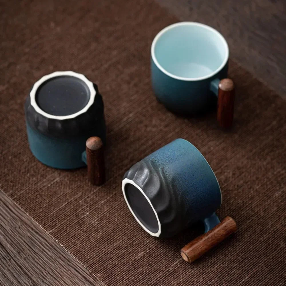 Set of 3 - Vintage Espresso Cups With Wooden Handle