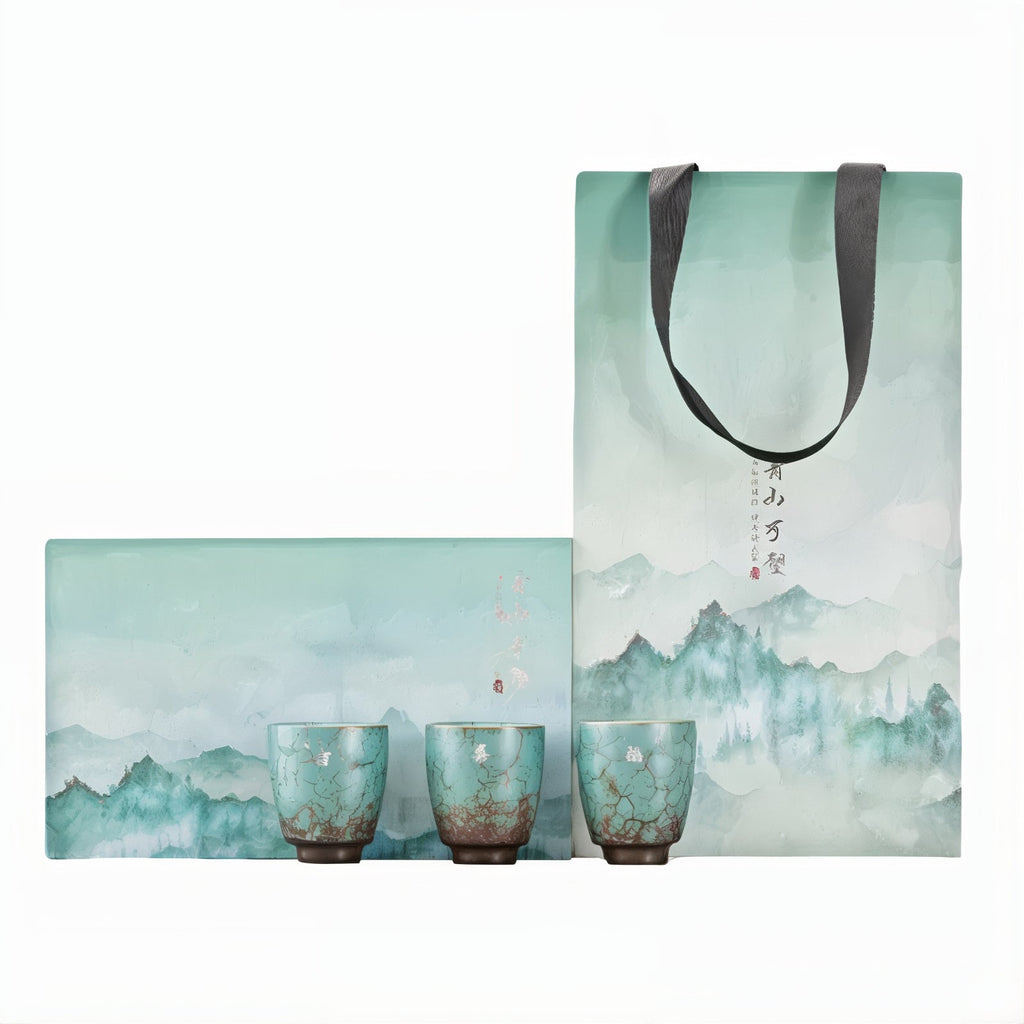 Rustic Blue 3 Piece Handmade Espresso Coffee Cup Gift Set