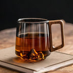 Smokey Gray Glass Slanted Coffee Cups With Wooden Handle