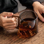 Smokey Gray Glass Slanted Coffee Cups With Wooden Handle