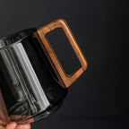 Smokey Gray Glass Slanted Coffee Cups With Wooden Handle