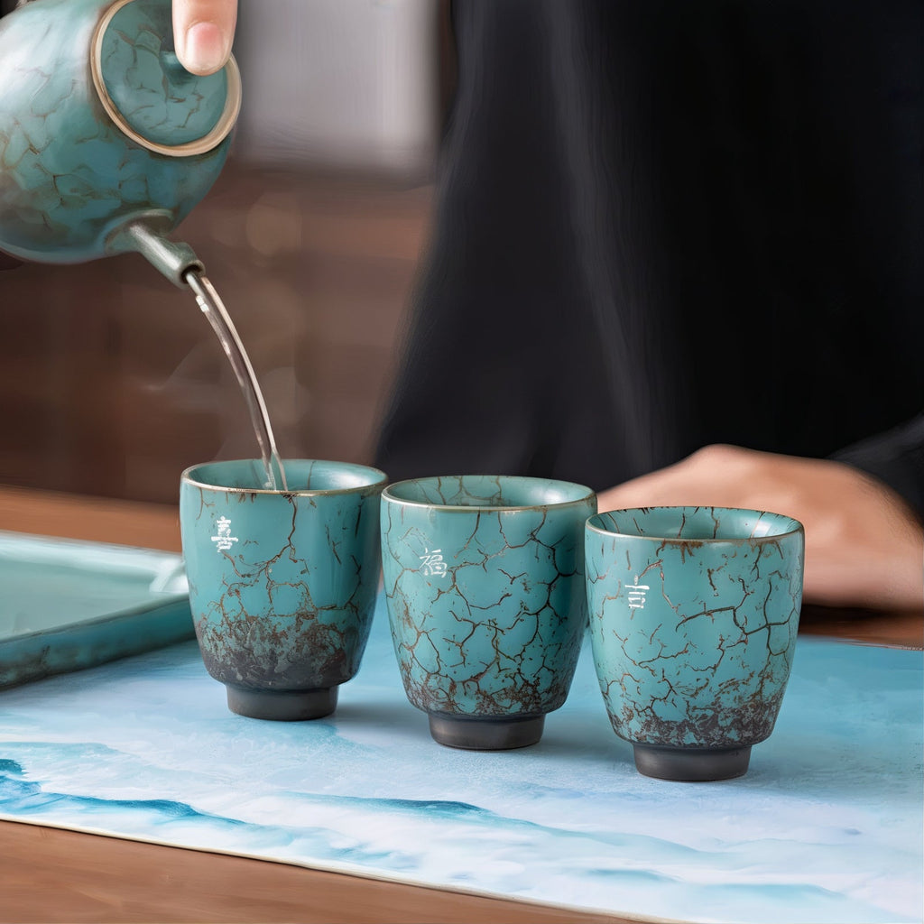 Rustic Blue 3 Piece Handmade Espresso Coffee Cup Gift Set