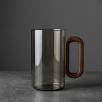 Smokey Gray Glass Slim Coffee Cups With Wooden Handle