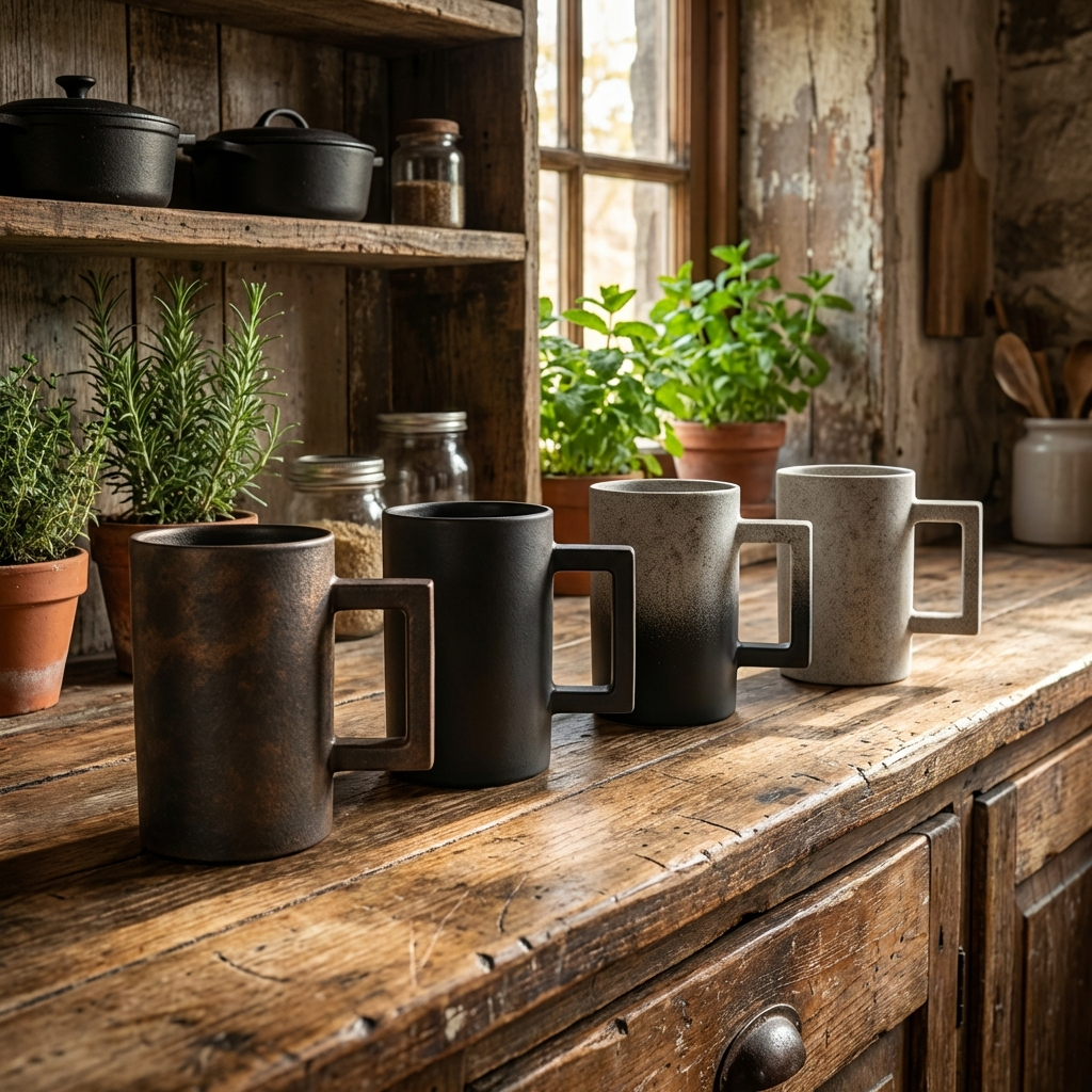 Set Of 4 - Vintage Industrial Coffee Cups