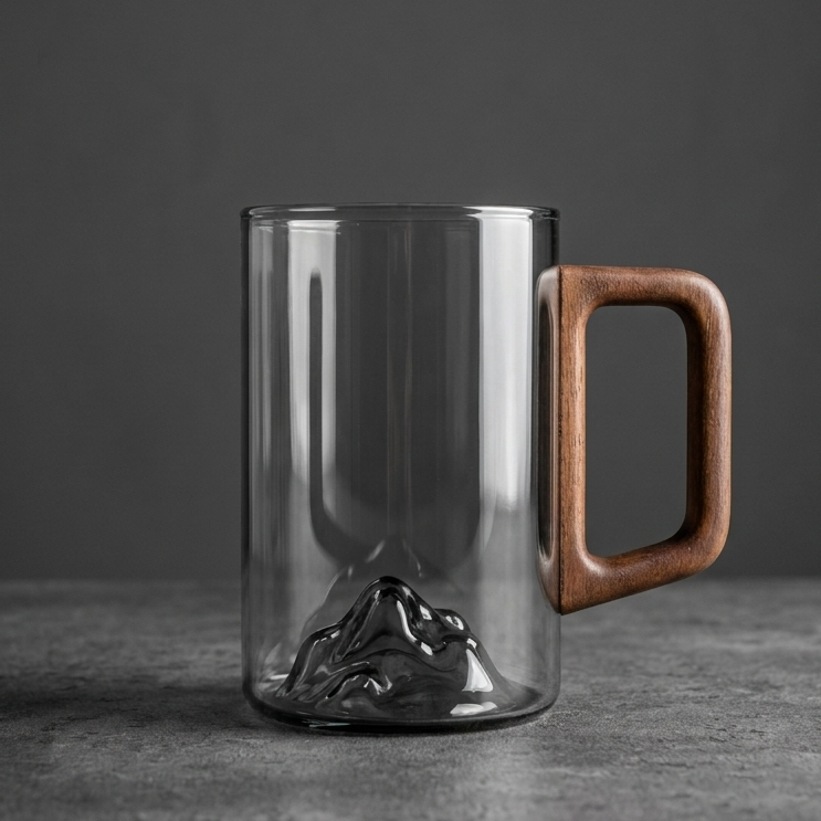 Smokey Gray Glass Tall Mountain Coffee Cup