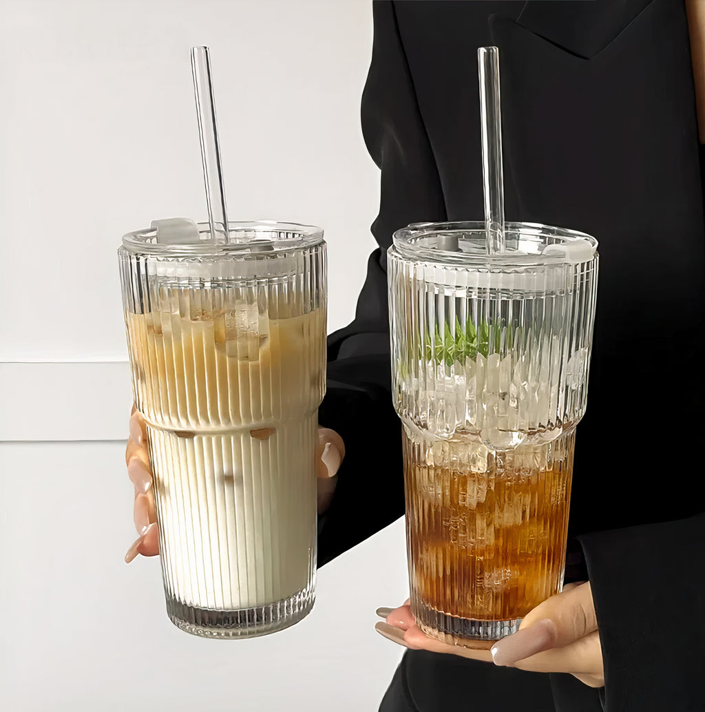Travel Glass Tumbler Cup With Straw