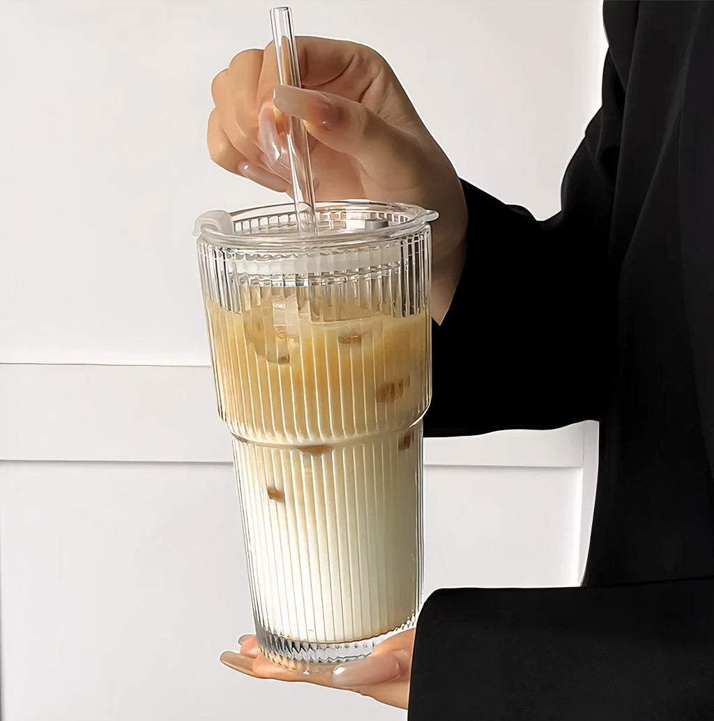 Travel Glass Tumbler Cup With Straw
