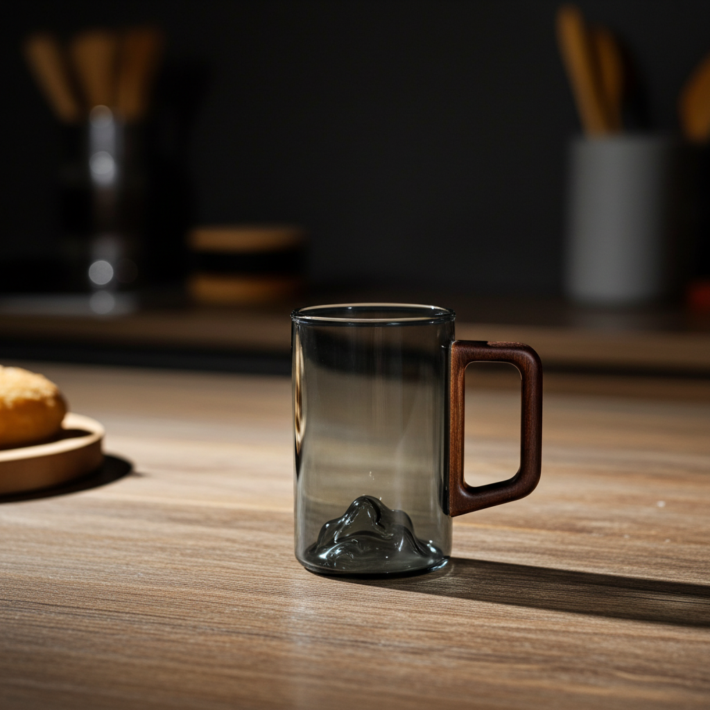 Smokey Gray Glass Tall Mountain Coffee Cup