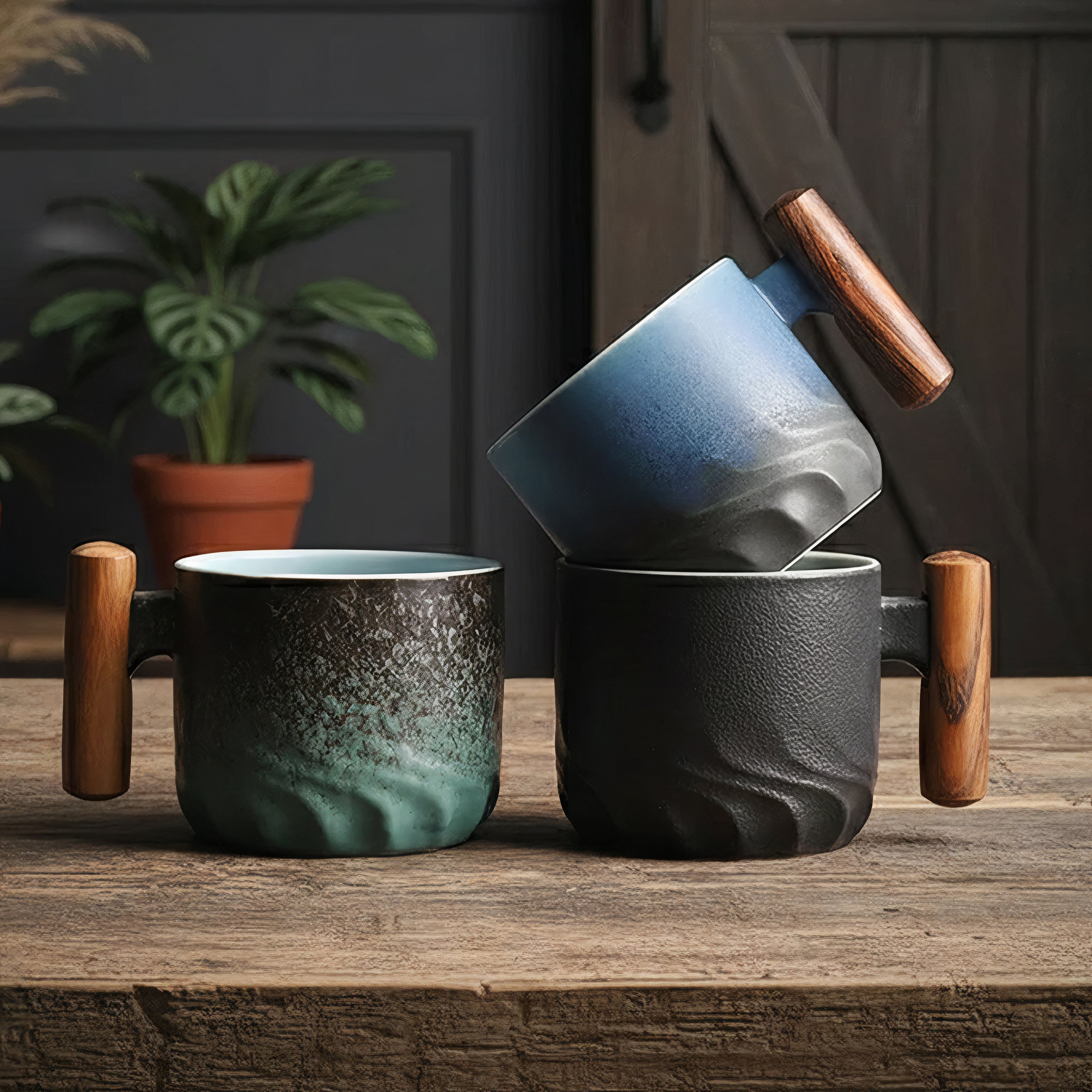 Vintage Espresso Cups With Wooden Handle