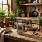 Smokey Gray Glass Slanted Coffee Cups With Wooden Handle