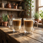 Curved Double Walled Glass Coffee Cups