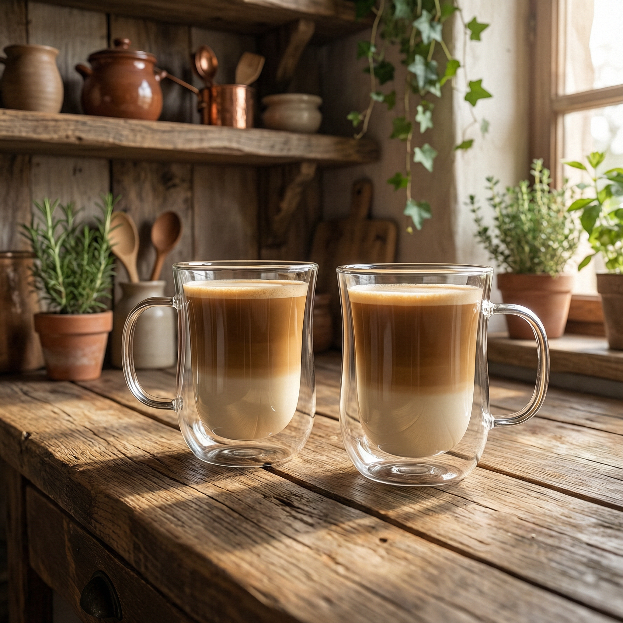 Curved Double Walled Glass Coffee Cups