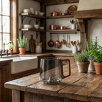 Smokey Gray Glass Slanted Coffee Cups With Wooden Handle